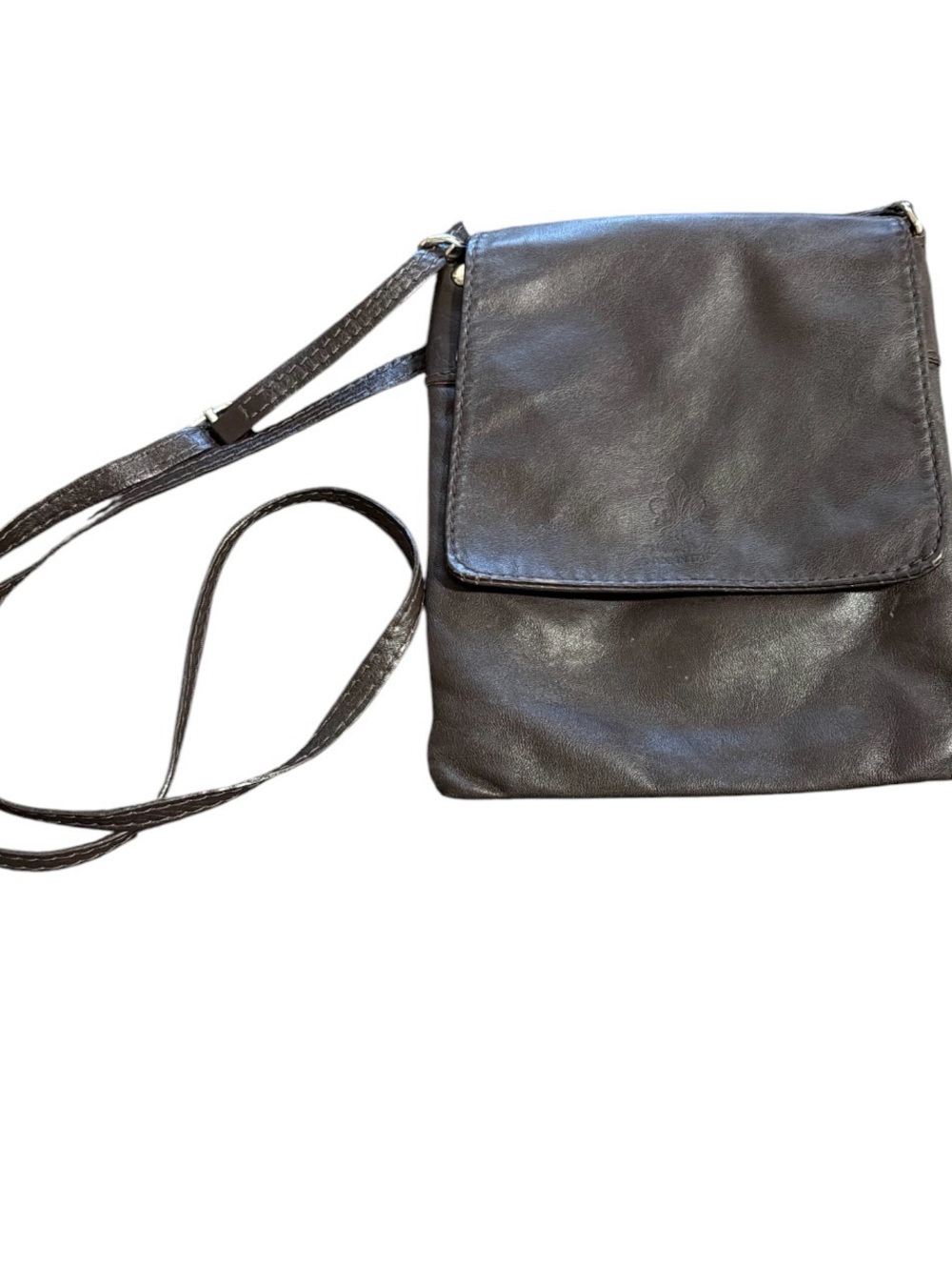 Vintage Italian Vera Pelle Brown Leather Flap Crossbody Bag